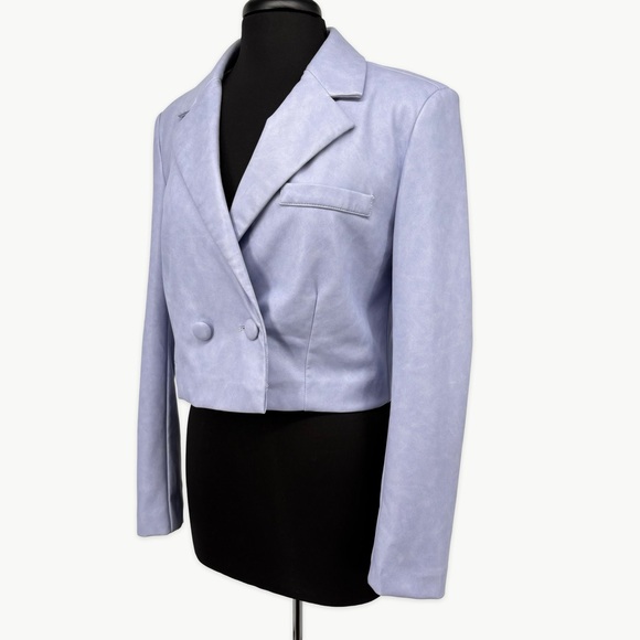 7 For All Mankind Faux Leather Cropped Double Breasted Jacket | Medium | Purple - Picture 6 of 13